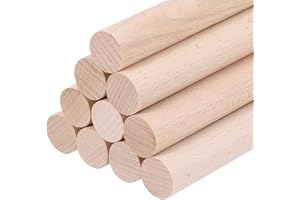 sourcing map Wooden Dowel Rods, 15mmx100mm Round Wooden Rod Unfinished Solid Wood Sticks Crafts Wand for Arts Decoration, Craft and DIY Projects Wand,Pack of 10