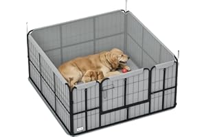 PawHut Parc de Mise Bas pour Chien, Caisse de Mise Bas pour Chiens, avec Porte verrouillable, Tissu Oxford 600D, Tapis de propreté Lavable, enclos Chien, en Acier, 122 x 122 x 60 cm, Noir