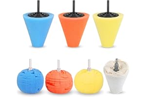 SPTA 7pcs Lucidatura Auto Set,3Pcs Spugna Cono Lucidatura +4pcs Sfera di Lucidatura per Ruote di Automobili Automobilistiche Cura, per Metallo Alluminio, Acciaio Inossidabile, Plastica, Ceramica