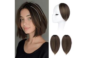 REECHO Clip in Hair Volumizer, 2PCS 8 inch Short Thick Clip in Hairpieces Adding Extra Volume Hair Extensions for Women with Thin Fine -Dark Brown with Highlights