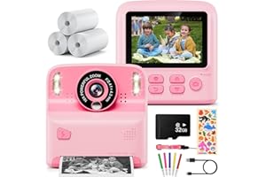 Macchina Fotografica Bambini Istantanea, Kaishengyuan 2.4" HD Fotocamera Digitale Bambini con 32GB Scheda SD e Carta da Stampa, per Bambini dai 3-12 Anni Regalo (Rosa)