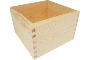 Wooden World - Fyrkantig trälåda av furu, naturfärgad, 20x20x13 cm - en solid låda för förvaring och dekoration