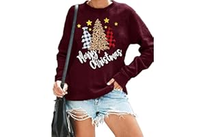 hohololo Christmas Sweatshirts Women Xmas Shirt Christmas Tree Graphics Pullover Holiday Long Sleeve Tops