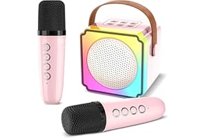 Unipampa karaoke per bambini, Microfono Karaoke Bluetooth con 2 Microfono Wireless, Macchina Karaoke Portatile, Microfono Bambini con Luce LED ed Effetti di Cambio Voce, Karaoke Microfono per Feste