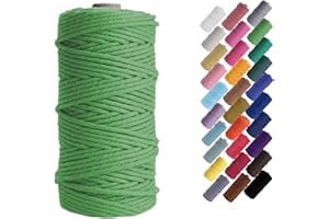 Binwat Macrame Cord Thick Natual Cotton Cord Yarn Macrame Rope Cord Cotton Rope for Wall Hangings, Plant Hangers, DIY Crafts, Home Decorations, Gift Wrapping 3mm x 100m (Grass Green)
