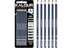 KALOUR PDAS Lápices de dibujo profesionales para bocetos, juego de 6 lápices de grafito mate (HB a 12B) para sombreado, principiantes y artistas profesionales