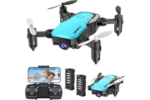 SIMREX X300C drone avec caméra 720P HD, RC quadricoptère drone pliable, mini drone avec maintien de l'altitude, 3D flip, contrôle de la gravité et 2 batteries, cadeaux pour enfants, adultes, bleu