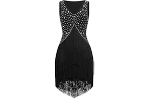 EFOGEP Women's Salsa Latin Dance Dress Vintage 1920s Sleeveless Rhinestone Layers Fringe Dresses Gatsby Cocktail Ballroom Tangos ChaCha Rumba Flapper Cami Dress