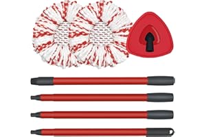 DLAIMI Spin Mop Cabeza de Repuesto, Base, Mango Compatible con Vileda Turbo 3 en 1 Microfibra Mop, Microfibra Cabezas, Triángulo Cabeza Cubierta y 30-58inch Mango Combo Set