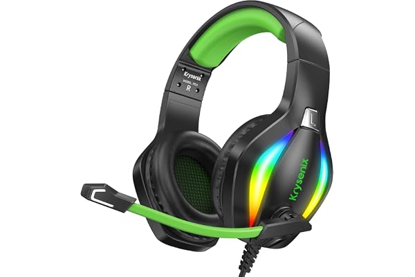 Krysenix PG1 Casque Gaming pour PS4, PS5, PC, Xbox, Nintendo Switch, Casque Gamer avec Son Microphone Stéréo AI, Casque avec Prise Jack 3,5 mm et lumière RVB, Noir/Vert