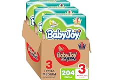 Babyjoy Compressed Diamond Pad, Size 3, Medium, 6-12 Kg, Mega Box, 204 Diapers