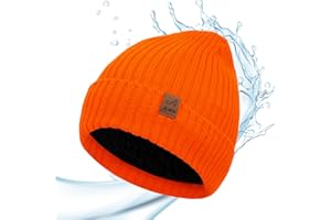 ACUSHLA Waterproof Windproof Cuff Beanie Winter Hat Stretchy Soft Cuffed Wooly Beanie with Thermal Thick Fleece Lining, Gifts for Men/Women/Her/Him