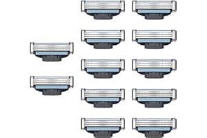 DEWFIGS ㅤ 12 Pièces Mach 3 Recharges de Lames de Rasoir, Lame de Rasoir Mach 3, Lames en Acier à Double Bande Lubrifiante pour Hommes Coupe Précise pour Rasage Manuel Idéales pour Tous Types de Barbes