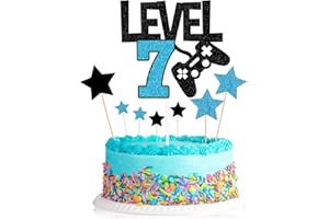 Elicola 7th Birthday Cake Toppers Level Up 7 Cake Decorations Happy 7th Birthday for Boy Birthday Game Party Supplies