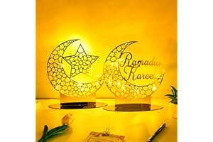 Halcyerdu Acryl Eid Mubarak Tischdekoration, Ramadan Eid Mubarak Dekoration, Ramadan Dekoration LED Lamp, Eid Mubarak Islamischer Muslimischer Dekor für Eid Mubarak LED Geschenk (A)