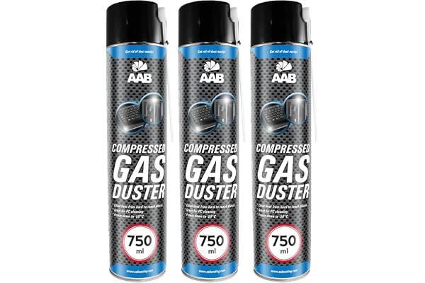 AAB Bombe Air Sec 3x750ml, Bouteille Air Comprimé, Nettoyage des Ordinateurs, Dépoussiérant en Spray, Enlever la Poussière, sans Odeur Aérosol, Computer Cleaner, Informatique Matériel