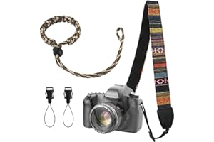 Iyowei Retro Camera Neck Strap + Camera Wrist Strap, Vintage Camera Shoulder Strap Bohemia Adjustable Universal Camcorder Belt Strap with Harness Adapter and Free Quick Release Buckles for DSLR Camera