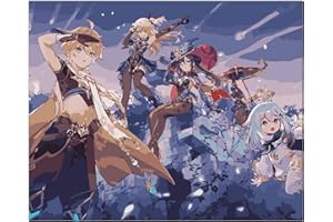 ZPPLD Genshin Impact Paint by Numbers, Genshin Impact plakat, "zrób to sam", ręcznie malowany obraz olejny dla początkujących i dorosłych, kreatywny prezent, dekoracja domu, bez ramy, 40 x 50 cm