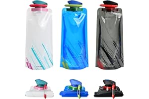 Orenge 3 Pezzi Bottiglie di Acqua Pieghevole Portatile Borraccia Sportiva Pieghevole Bottiglia Flessibile Riutilizzabile l'acqua in Plastica Con Moschettone per Escursionismo Adventures Viaggi, 700ml
