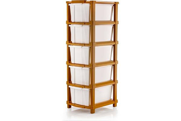 PALAK 5-XL Drawer Multipurpose Drawer Plastic Modular Chest Storage Organizer Home, Office, Parlor, School, Doctors, Home & Kids(Dimension-28cmx35cmx87cm) (Brown Hex)
