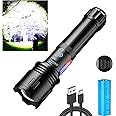 ASORT Taschenlampe Led 30000 Lumen, USB Aufladbar Extrem Hell Taktische Taschenlampen Mit 2 COB-SeiteLampe, IPX67 Wasserdicht