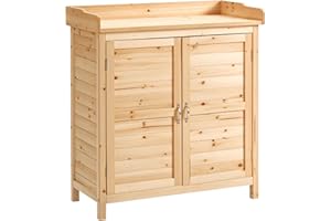 Outsunny Armoire de Jardin Remise pour Outils sur Pied Placard avec Double Porte et étagère Interne en Bois Massif Sapin pré-huilé dim. 83L x 40l x 92H cm Naturel