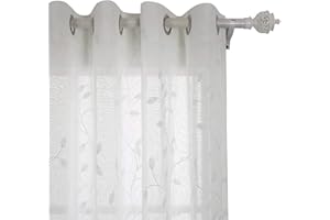 Deconovo Zasłony przezroczyste na przelotkach, woal, zasłona ze wzorem, 260 x 140 cm, beżowe, zestaw 2 sztuk