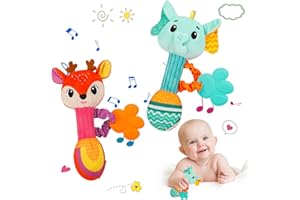 Firtink 2 Stück Baby Rassel 0-6 Monate, Rassel Baby, Greifling Baby Babyrassel Babyspielzeug 0-6 Monate Baby Spielzeug 6 Monate für Babys und Kleinkinder