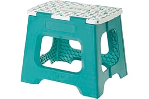 Vigar - Taburete Plegable - Modelo Compact - 27 cm de Altura - con 80% Plástico Reciclado - Cocina, Baño y Camping - Escalón Peldaño - Turquesa Geométrico