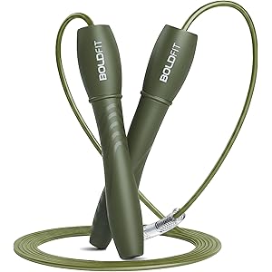 Boldfit Skipping Rope for Men and Women Jumping Rope With Adjustable Height Speed Skipping Rope for Exercise, Gym, Sports Fitness Adjustable Jump Rope Army Green Light-Dark Green
