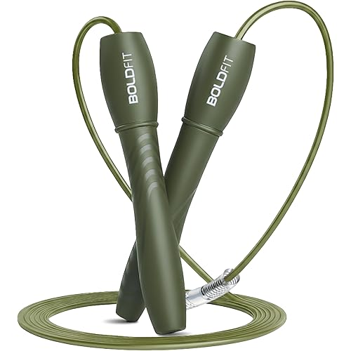 Boldfit Skipping Rope for Men and Women Jumping Rope With Adjustable Height Speed Skipping Rope for Exercise, Gym, Sports Fitness Adjustable Jump Rope Army Green Light-Dark Green