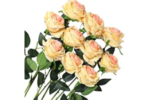 Veryhome Sztuczne róże, jedwabne kwiaty, pojedyncze, kwitnące róże, bukiety ślubne na ślub, do domu, na urodziny, przyjęcie, aranżacja, dekoracja ogrodowa, szampańskie, 10 szt