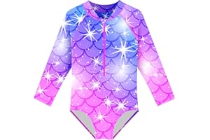 HUAANIUE Girls Swimsuit Long Sleeve 1pcs Swimwear UPF 50+ UV Sunsuit with Zipper 4-12Y Swimming Clothes Summer Bathing Sportswear