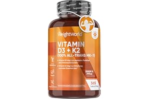 Vitamin D3 K2 2000 IE - 2 Jahr Vorrat - 365 Tabletten mit 200μg Vit K2-100% All-Trans MK-7-1 Tablette/2 Tage - Kleine Tablett