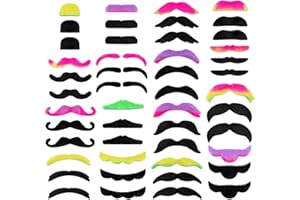 ALUNME 48 Pcs Fake Mustaches, Self Adhesive Fake Beard, Novelty Hairy Beard, Costume Facial Hair for Halloween Party