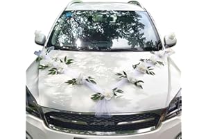 DKDDSSS Kit Décoration Voiture Mariage Champêtre et Romantique - 1.6m Tulle & 11 Fleurs Artificielles Avec Ventouses - Pour Une Déco Extérieur Parfaite