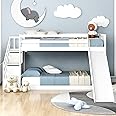Kayan Bunk Bed with Stairs and Slide, Solid Pine Wood Frame, Children Bed with 2 Drawers in the Steps,90x190cm, White