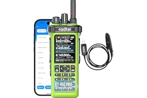 Radtel RT-950 PRO Ham Radio TX GPS/APRS, 10W Walkie Talkie Long Range Handheld Two Way Radio, AM/FM/CB/SW/MW/LW RX, Bluetooth APP Programming, NOAA, Spectrum Analyzer，Green (with Programming Cable)