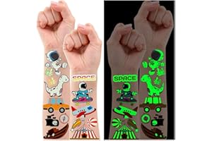 Leesgel 145 Styles Glow Tattoo Stickers for Boys Kids, Boys Party Bag Fillers Fake Tattoos with Dinosaur/Animal/Pirate/Space/Shark, Temporary Tattoos Gifts Toys for Boys Children