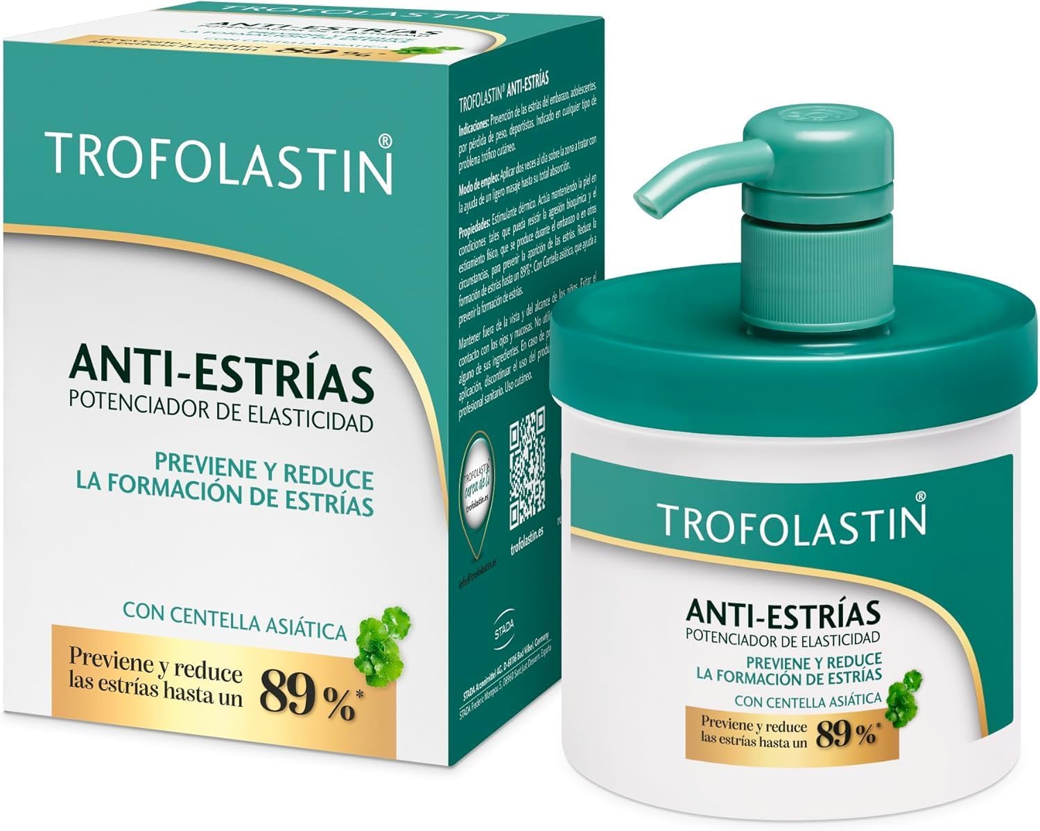 Trofolastin, Crema Antiestrías Reafirmante con Dispensador, Hidratación y Prevención de Estrías, Con Centella Asiática, Piel Flexible y Elástica, 400ml