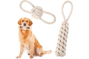 CATOR 2 Stück Hundespielzeug Seil, Zerrspielzeug für Hunde aus Natürlicher Baumwolle, Interaktive Kauen Spielzeug mit Knoten Ball, Hundeseil Spielzeug für Mittelgroße Hunde kleine