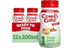 Cow & Gate 1 First Infant Baby Milk Ready to Use Liquid Formula, from Birth, 200ml (Pack of 12)
