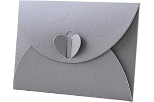 UTILIZENMALL 20 Pack Mini Gift Card Envelopes with Heart Clasp - 10.5 x 7cm (A7 Size) - Perfect for Love Letters, Wedding Invitations, Greeting Cards & Party Favours -Silver