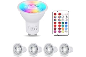 YAYZA! Bombillas Gu10 LED Blanco Frio 5W 6000k(Equivalente 50W Bombilla LED), Regulable Focos Gu10 450 Lúmenes, RGB 12 Colores, 5 Modos, Control por inteligente mando, Para el Hogar, Bar (4 PCS)