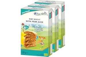 Fleur Alpine Baby Herbatniki z Sokiem Gruszkowym -18x2 Pyszne przekąski dla niemowląt na pyszną, gładką owsiankę śniadaniową lub przekąskę między posiłkami | Łatwe ciasteczka pełnoziarniste|6 miesięcy