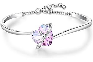 GEORGE · SMITH Bracelet Femme Argent Plaqué Réglable Bracelet Bijoux Cœur pour Femme avec Cristal Bleu Rose, Idéal Bijoux Cadeau Femme de Anniversaire pour Elle Maman Ami – avec Boîte Cadeau