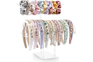MOFASVIGI Headband Holder Stand, Acrylic Hairband Organiser Storage, 2-Tier Clear Scrunchie Holder Stand Hair Accessories Organiser Hair Tie Display for Women and Girls