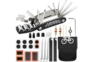 Eckerdromk Kit Reparation Velo, 16 en 1 Kit Crevaison Velo, Trousse Multifonction Outils Pneu, Kit Velo Convient pour Une Utilisation Situations d'urgence Lors de Voyages Longue Distance