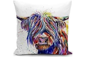 HUASHUZI Cushion Cover Highland Cow Gifts for Women Scotland Scottish Decorations Throw Pillow Case Decor Home for Livingroom Couch Sofa 18"x18"(45x45cm)