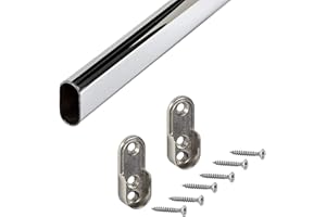 Gedotec Rail Suspension Meuble | OVAL | Tringle Cintre Fixation 30 x 15 mm | 1000 mm | 1 Pièce - Barre meuble avec palier de tube d'armoire | Acier Chromé | Barre d'armoire pour montage mural latéral